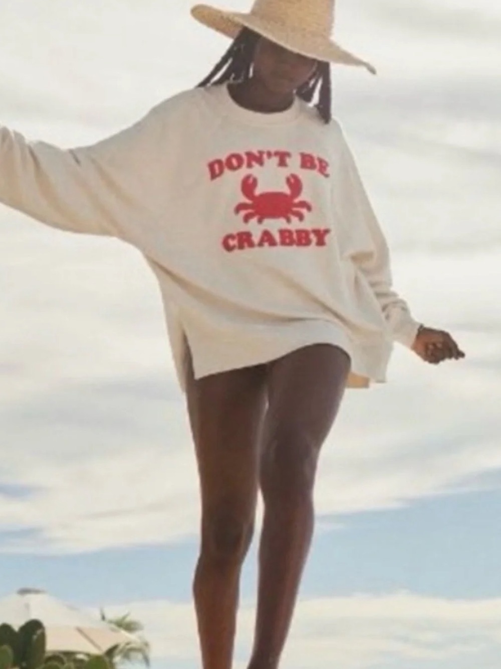 Aerie “Don’t Be Crabby” Cream Oversized Pullover with Red Crab Graphic M - Picture 2 of 8